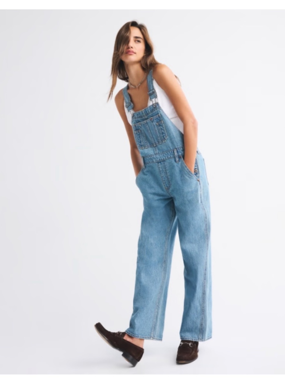 Abercrombie & Fitch Classic Relaxed Denim Straight Leg Overalls Size Large - Picture 1 of 7